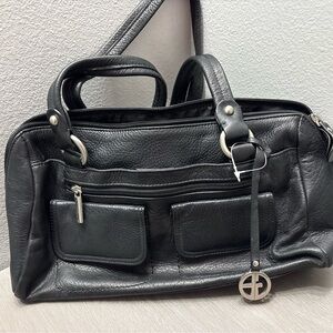 Giani Bernini Black Leather Satchel with Silver-Tone Hardware
